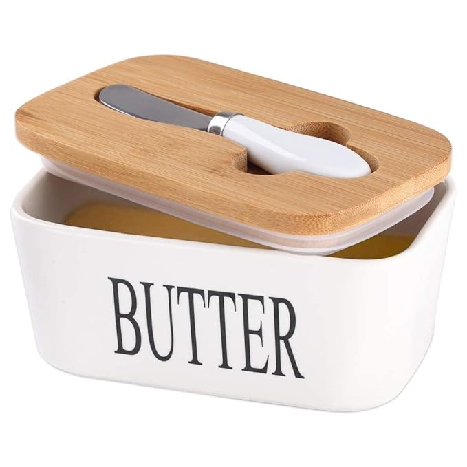 Ceramic Butter Dish with Wooden Lid