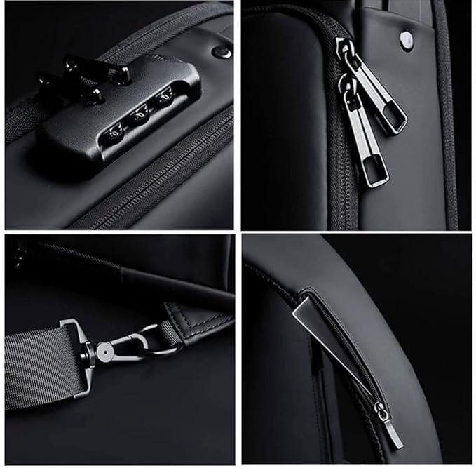 Men Sling Bag Pack with Lock - BLACK Color