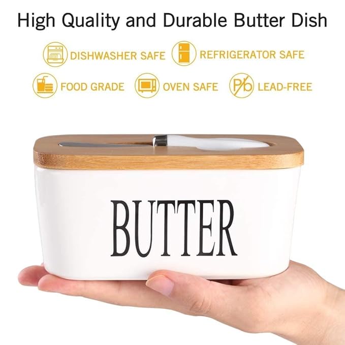 Ceramic Butter Dish with Wooden Lid