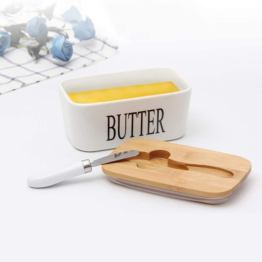 Ceramic Butter Dish with Wooden Lid