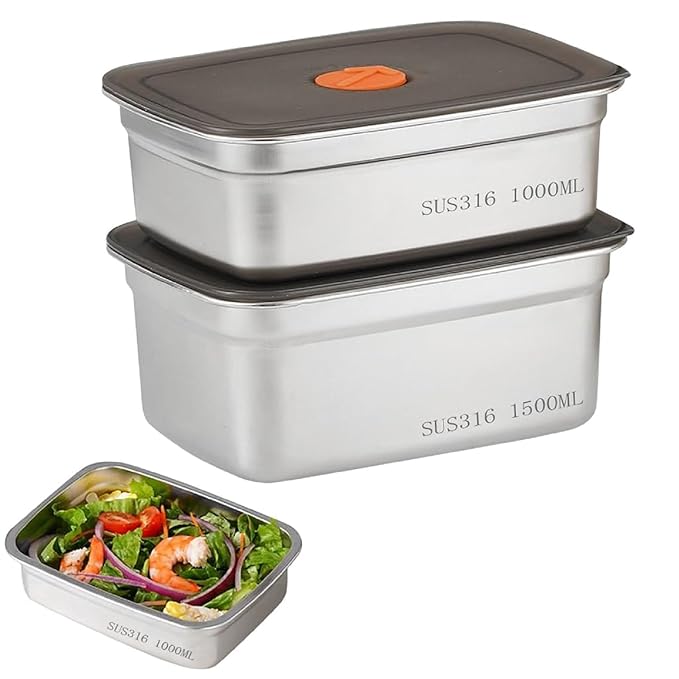 Stainless Steel Food Storage Containers - 1000ml & 1500ml