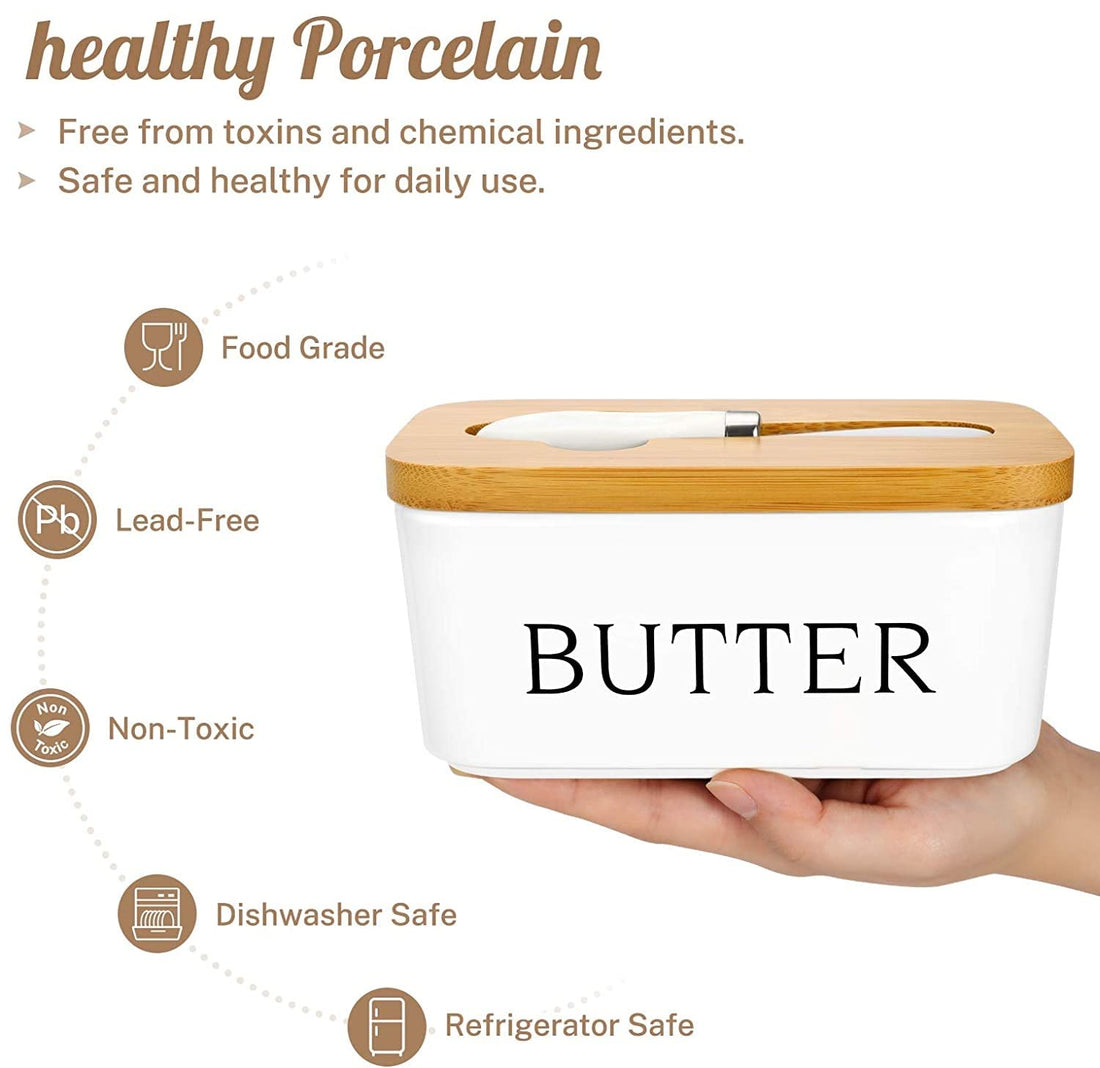 Ceramic Butter Dish with Wooden Lid
