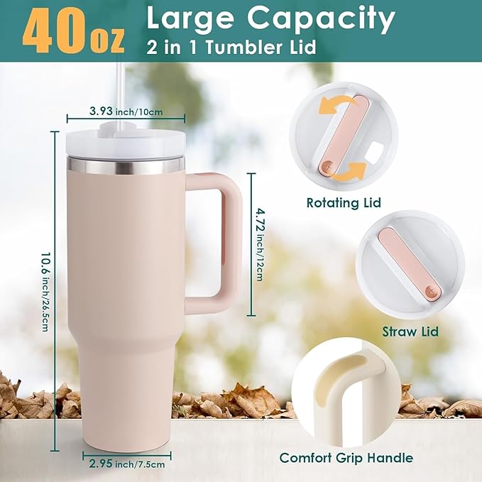 Tumbler with Straw Lid and Handle  | Stainless Steel | 1200ml