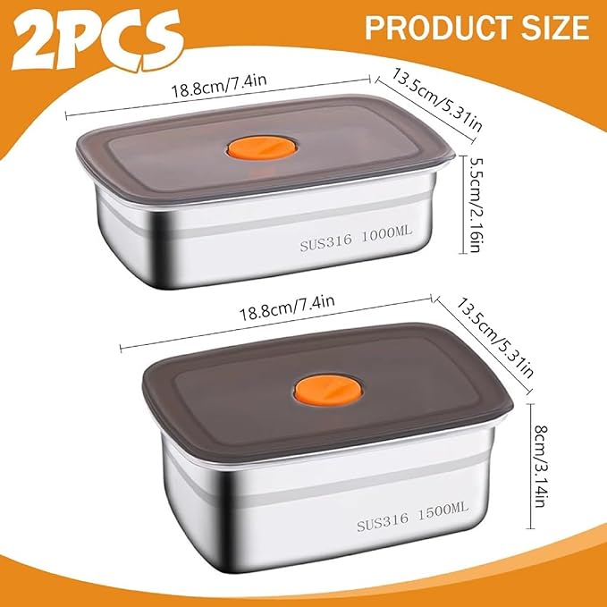 Stainless Steel Food Storage Containers - 1000ml & 1500ml