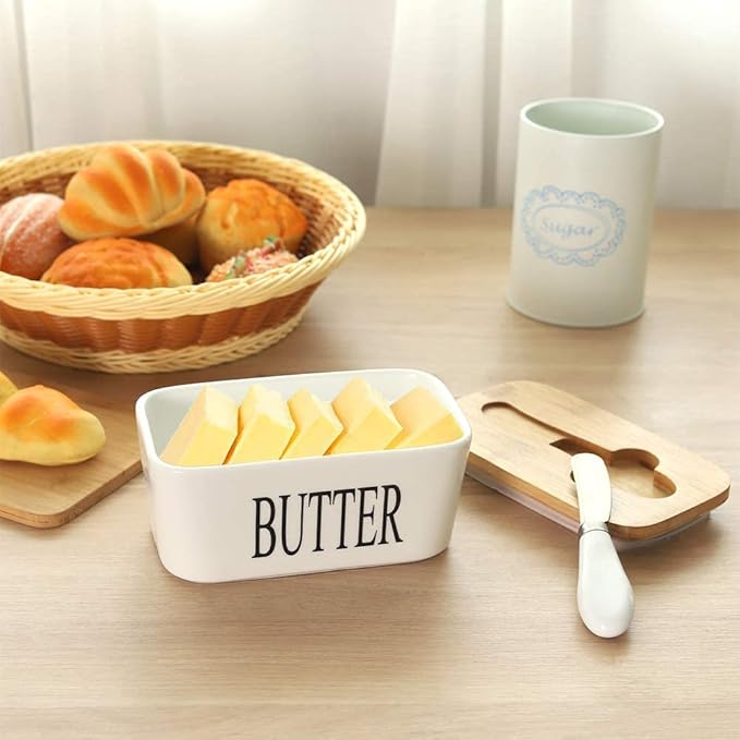 Ceramic Butter Dish with Wooden Lid