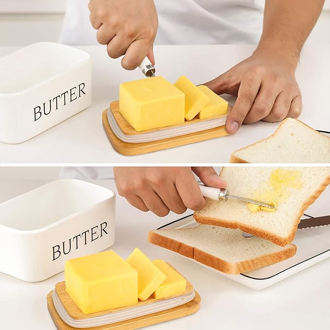 Ceramic Butter Dish with Wooden Lid