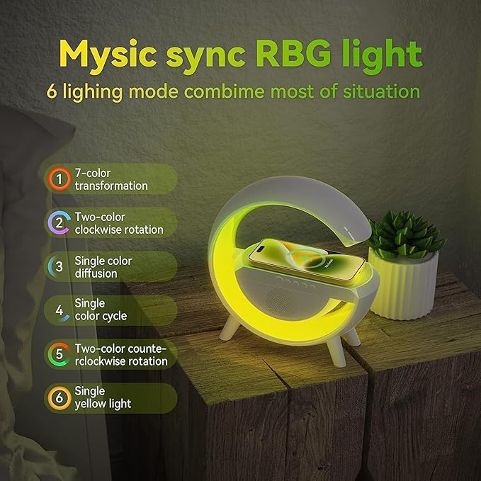 G Shaped LED Bluetooth Speaker with Wireless Phone Charger