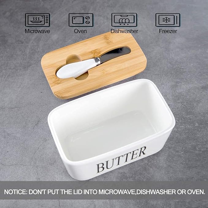 Ceramic Butter Dish with Wooden Lid