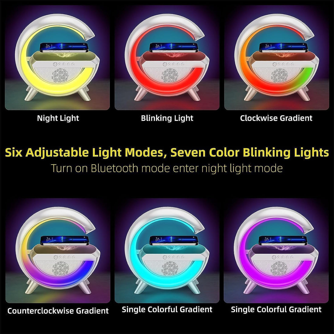 G Shaped LED Bluetooth Speaker with Wireless Phone Charger