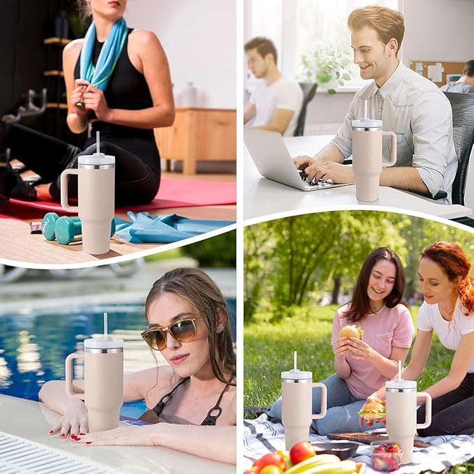 Tumbler with Straw Lid and Handle  | Stainless Steel | 1200ml