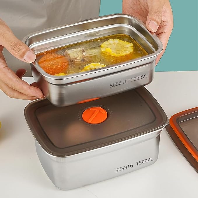 Stainless Steel Food Storage Containers - 1000ml & 1500ml