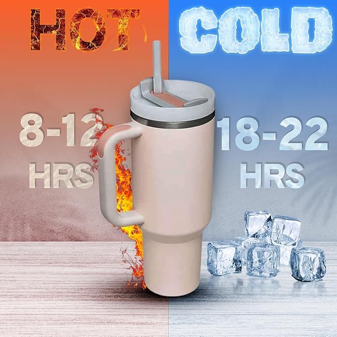 Tumbler with Straw Lid and Handle  | Stainless Steel | 1200ml