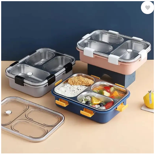 3-Section Stainless Steel Lunch Box with Chopstick and Spoon